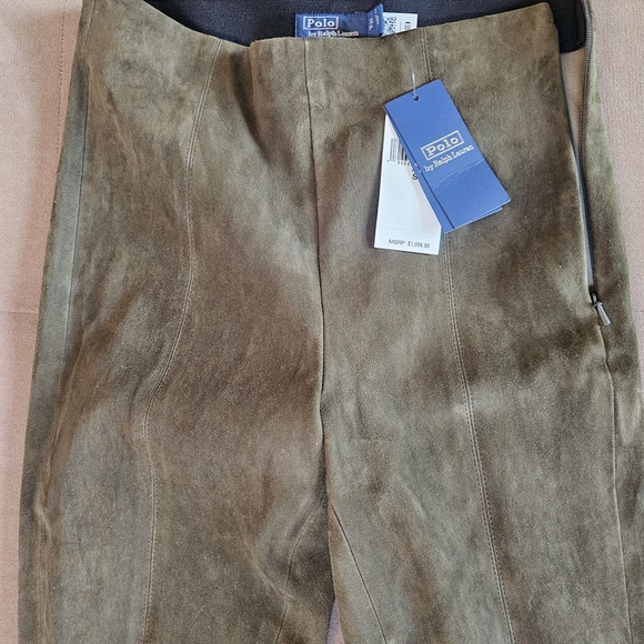 Polo by Ralph Lauren Women's Lambskin Suede Skinny Pants With Ankle Zipper - Picture 2 of 4